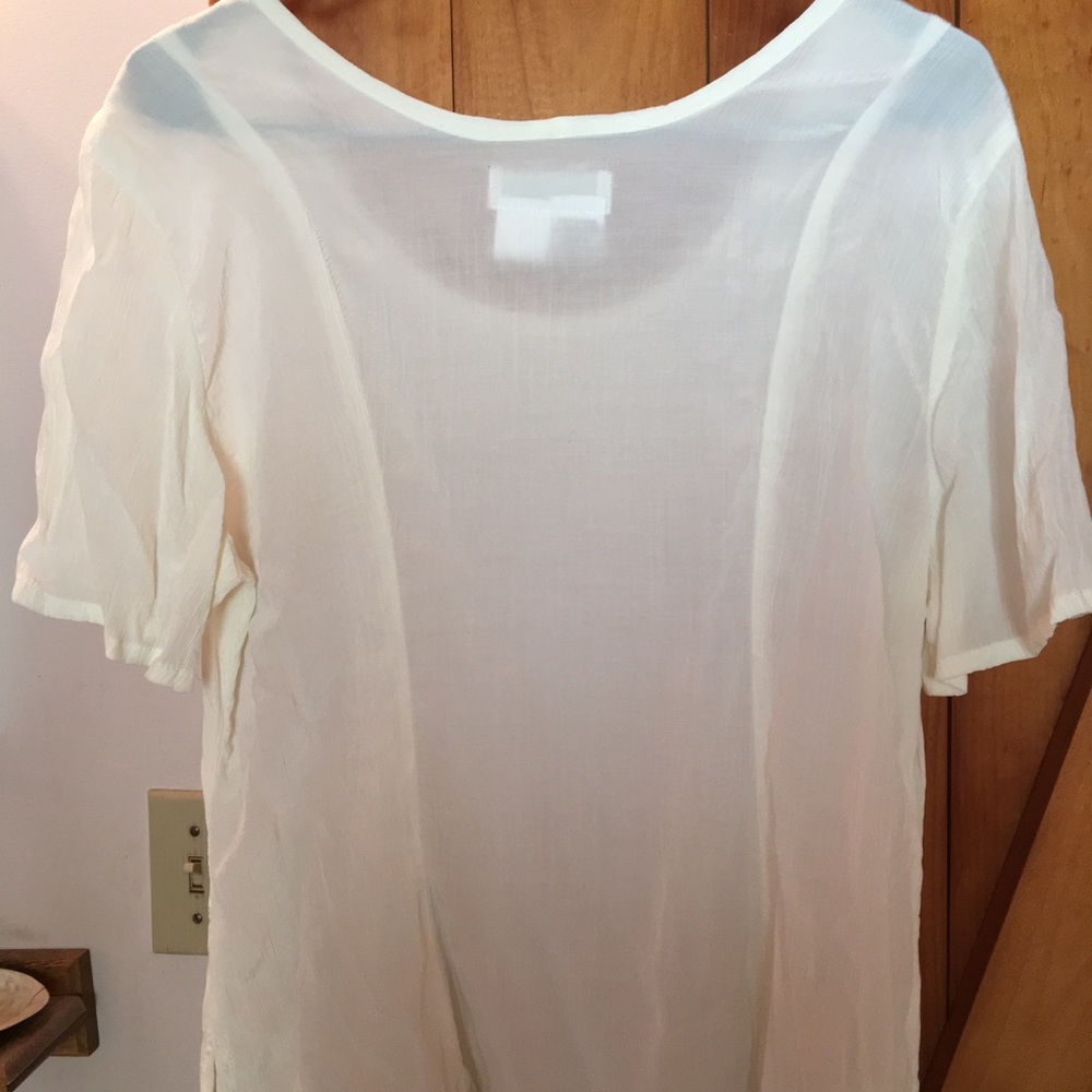 FLAX Linen, white, sheer, short-sleeved tunic top - Picture 3 of 9